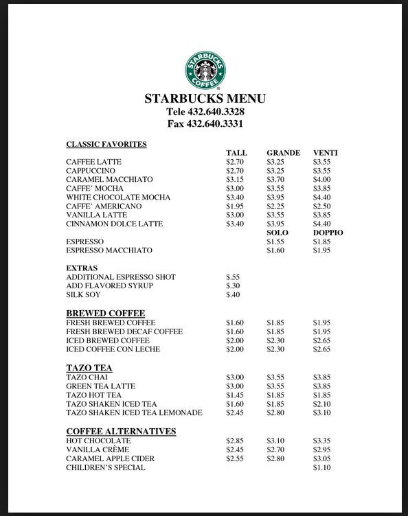 Starbucks Coffee Menu With Prices: Explore Your Favorites