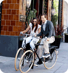 Couple riding bikes